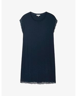 The White Company Lace-Trim Relaxed-Fit Jersey Nightdress - Blue