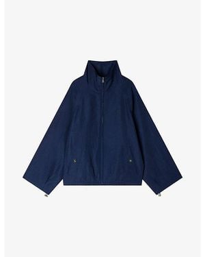 Sandro Oversized Brand-Embroidered Woven Jacket - Blue