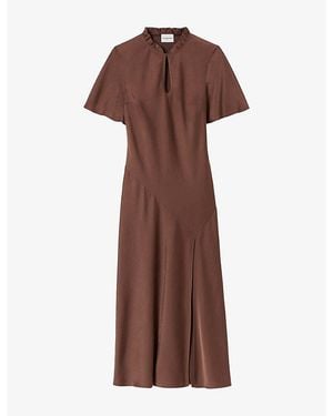 Claudie Pierlot Short-Sleeved Keyhole Satin Midi Dress - Brown