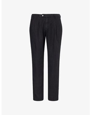 Oscar Jacobson Deyton Tapered Linen Trousers - Blue