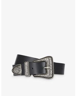 The Kooples Western-Buckle Wide Leather Belt - Black