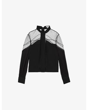 Reiss Marnie Lace-Insert Woven Blouse - Black