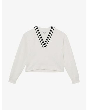Reiss Verity V-Neck Jersey Sweatshirt - White