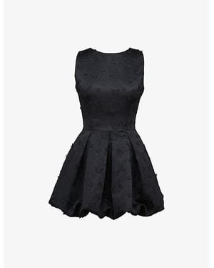 House Of Cb Melika Embroidered Puffball Woven Mini Dress - Black