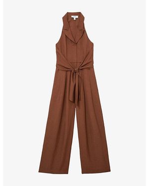 Reiss Taya Tie-Front Woven Jumpsuit - Brown