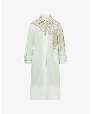 Erdem Embellished Relaxed-Fit Collared Denim Coat - White