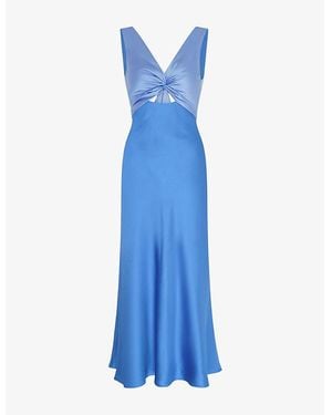 OMNES Maggy V-Neck Cut-Out Sleeveless Satin Midi Dress - Blue