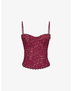 House Of Cb Rania Floral Lace Corset Top - Red
