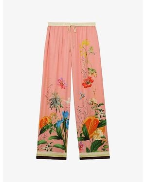 Reiss Milos Tropical-Print Wide-Leg Woven Pants - Pink