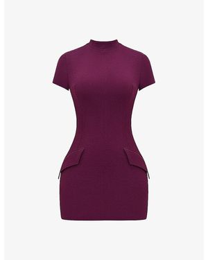 House Of Cb Alia Flap-Pocket Stretch-Woven Mini Dress - Purple