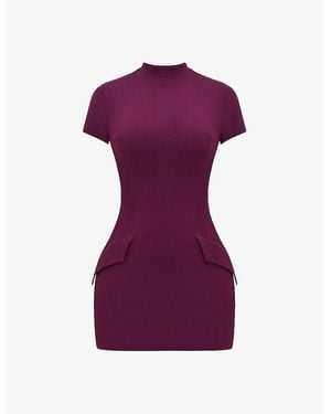 House Of Cb Alia Flap-Pocket Stretch-Woven Mini Dress - Purple