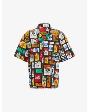 HUGO Logo-Print Short-Sleeve Cotton Shirt - Multicolour