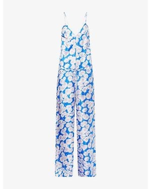 Stella McCartney Daisy-Print Drawstring Silk Jumpsuit - Blue