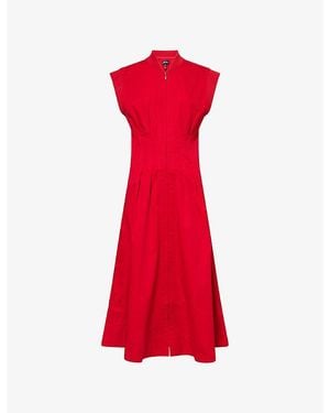 ME+EM Stand-Collar Sleeveless Cotton Midi Dress - Red
