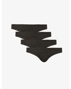 Stripe & Stare Low-Rise Pack Of Four Stretch-Modal Thongs - Black