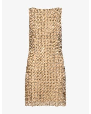 La Fuori Gilded Crystal Bead-Embellished Mini Dress - Natural
