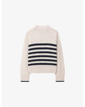 Ro&zo Breton-Stripe High-Neck Wool-Blend Sweater - White