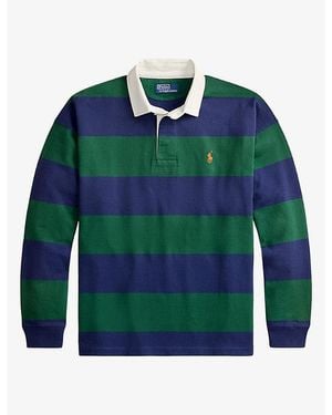 Polo Ralph Lauren Striped Logo-Embroidered Cotton Rugby Top - Green