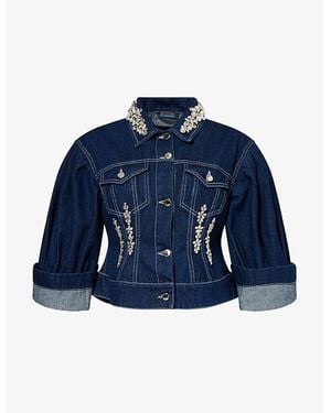 Simone Rocha Boxy-Fit Crystal-Embellished Denim Jacket - Blue