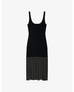 Sandro Sleeveless Fringed Knitted Maxi Dress - Black