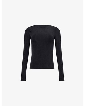 Peachy Den Kylie Long-Sleeve Stretch-Woven Top - Black