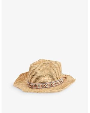 Melissa Odabash Cara Aztec-Trim Raffia Cowboy Hat - Natural