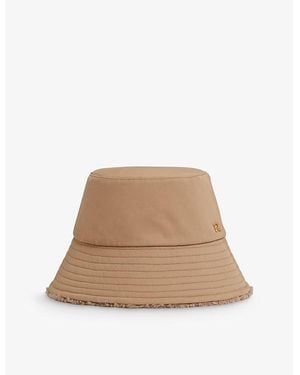 Reiss Bella Reversible Fleece And Twill Bucket Hat - Brown