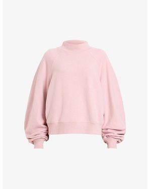 AllSaints Dusty Orc Dana Gathered-Sleeve High-Rise Organic-Cotton Sweatshirt - Pink