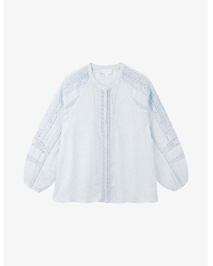 The White Company Long-Sleeved Lace-Insert Linen Blouse - Blue