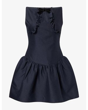 ShuShu/Tong Ruffle-Trim Wool-Blend Mini Dress - Blue