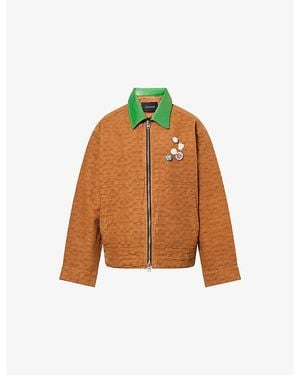 COACH X Brain Dead Badge-Embellished Monogram-Pattern Cotton Jacket - Brown