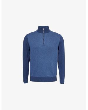 Hackett Diagonal-Weave Funnel-Neck Cotton And Cashmere Jumper - Blue