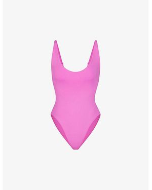 Skims Signature Swim Scoop-Neck Stretch Recycled-Nylon Swimsuit Xxxxl - Pink