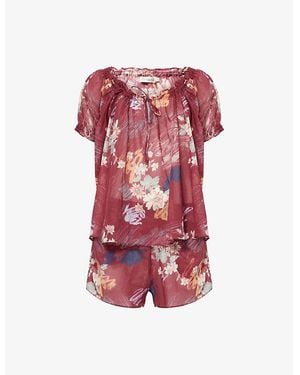 Desmond & Dempsey Idyllic Floral Cotton Pyjama Set - Red