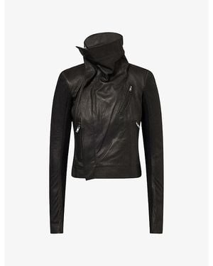 Rick Owens High-Neck Biker Leather Jacket - Black