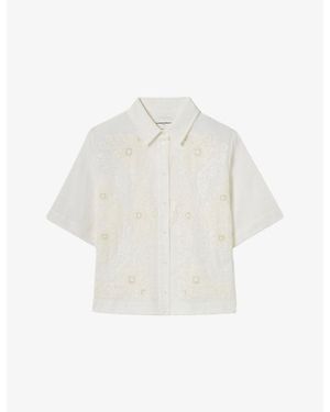 Claudie Pierlot Embroidered Short-Sleeved Cotton-Blend Shirt - White