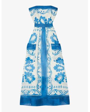 Sandro Graphic-print Strapless Woven Maxi Dress - Blue