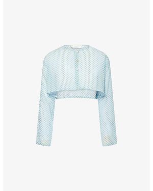 HYPHEN Long-Sleeve Cropped Sheer Top - Blue
