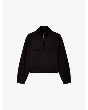 Whistles Funnel-Neck Quarter-Zip Cotton-Blend Sweatshirt - Black