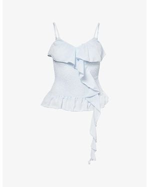 Amy Lynn Stefania Ruffle Shirred Chiffon Top - Blue