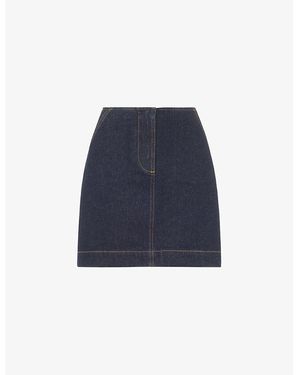 Whistles Contrast-Stitch High-Rise Denim Mini Skirt - Blue