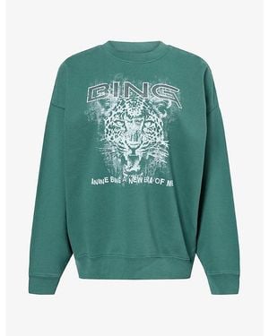 Anine Bing Miles Relaxed-Fit Cotton-Jersey Sweatshirt - Green