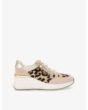 Carvela Kurt Geiger Skyline Leopard-Print Leather Low-Top Wedge Sneakers - Natural