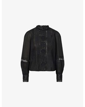 ME+EM Embroidered High-Neck Cotton Blouse - Black