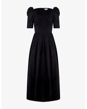 Ro&zo Sweetheart-Neck Puff-Sleeve Cotton Midi Dress - Black