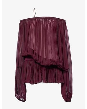 Nensi Dojaka Ruched Off-Shoulder Silk Mini Dress - Purple