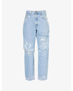 Casey Jean By Jean Vintage Distressed Brand-Patch Barrel-Leg Mid-Rise Denim Jeans - Blue