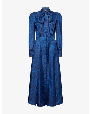 Gabriela Hearst Phelan Bow-Collar Silk Midi Dress - Blue