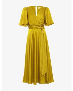Phase Eight Abbie Textured Wrap Woven Midi Dress - Yellow
