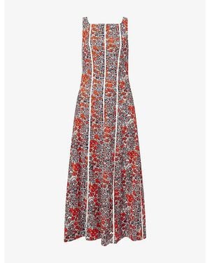 ME+EM Floral-Print Fit + Flare Cotton Maxi Dress - Red